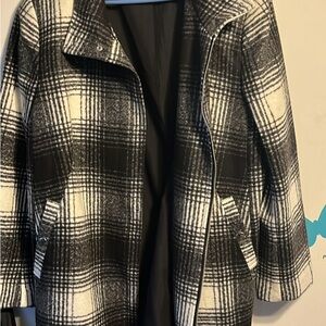LOFT Black and White Plaid Pea Coat
